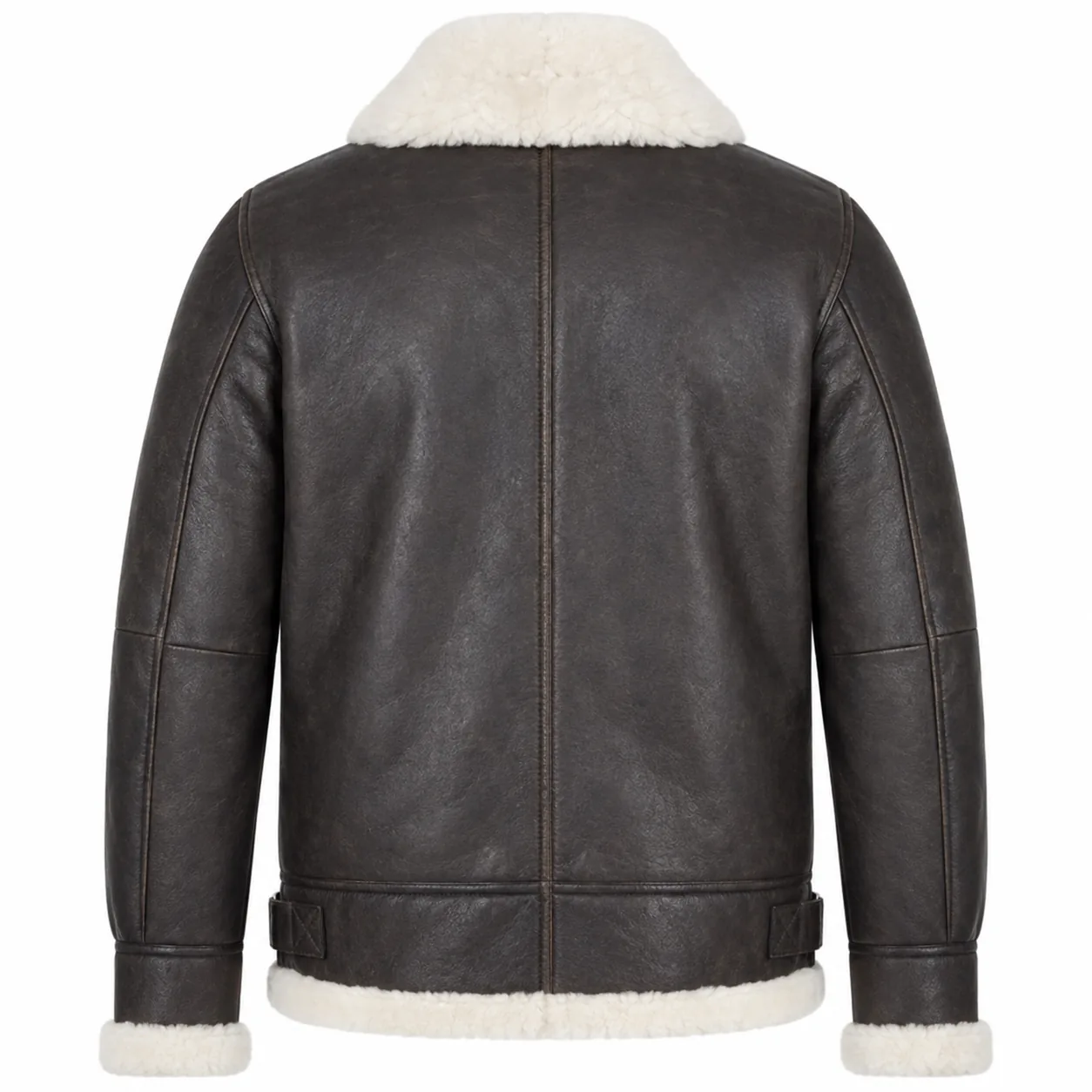Buneri Lammfell-Aviatorjacke – Stein Vintage Weiß — Rückansicht