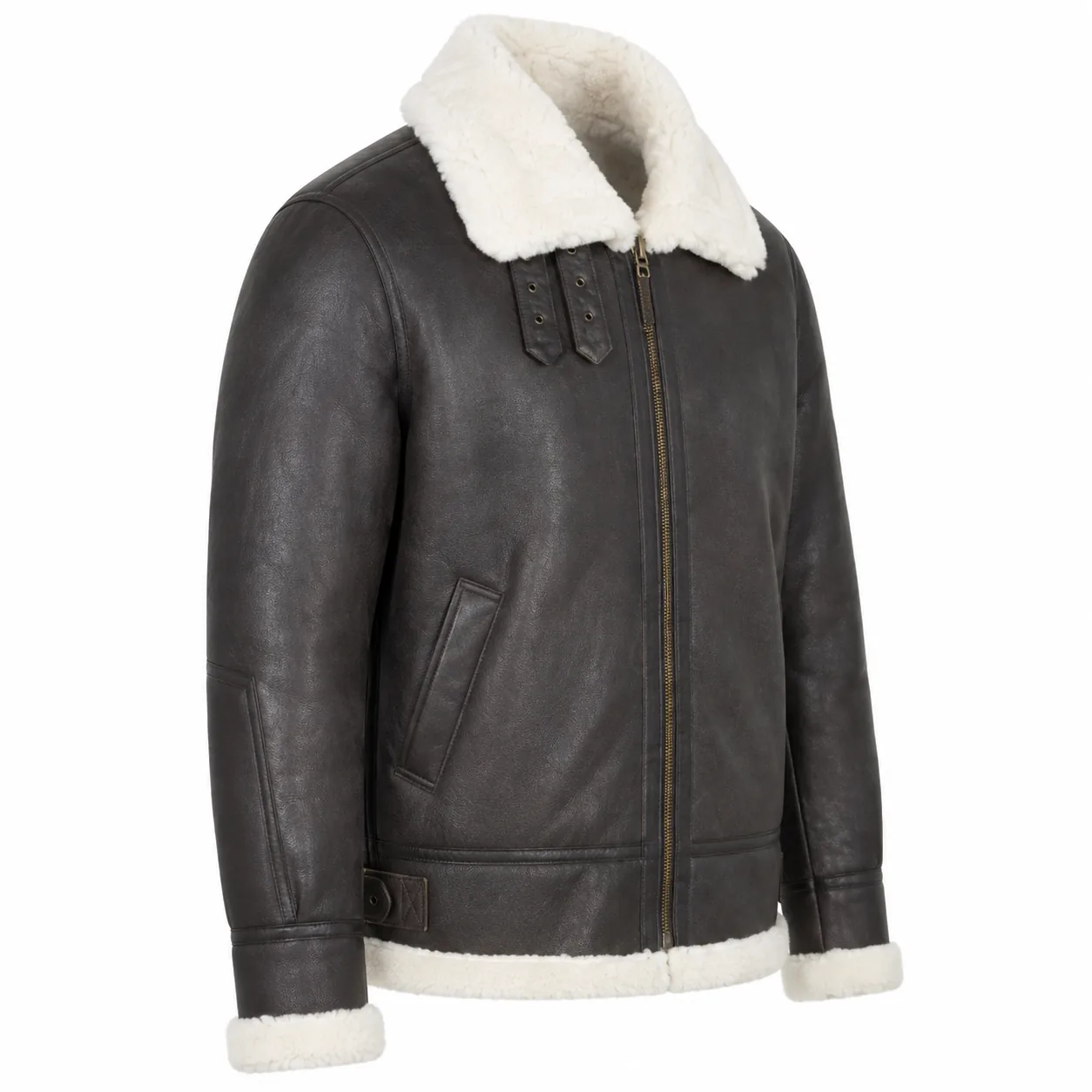 Buneri Lammfell-Aviatorjacke – Stein Vintage Weiß — Seitenansicht