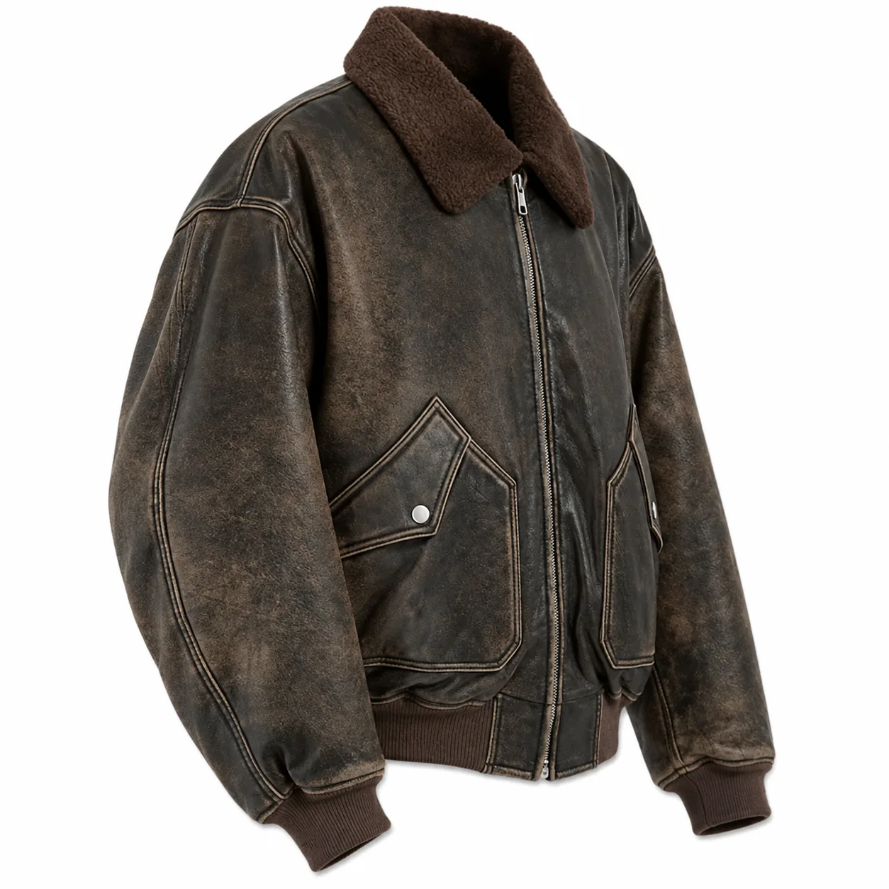 Distressed Vintage Bomber (Brown) — side view