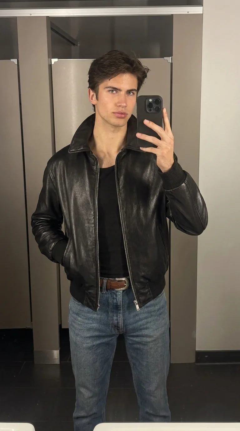 Man wearing Buneri black leather jacket