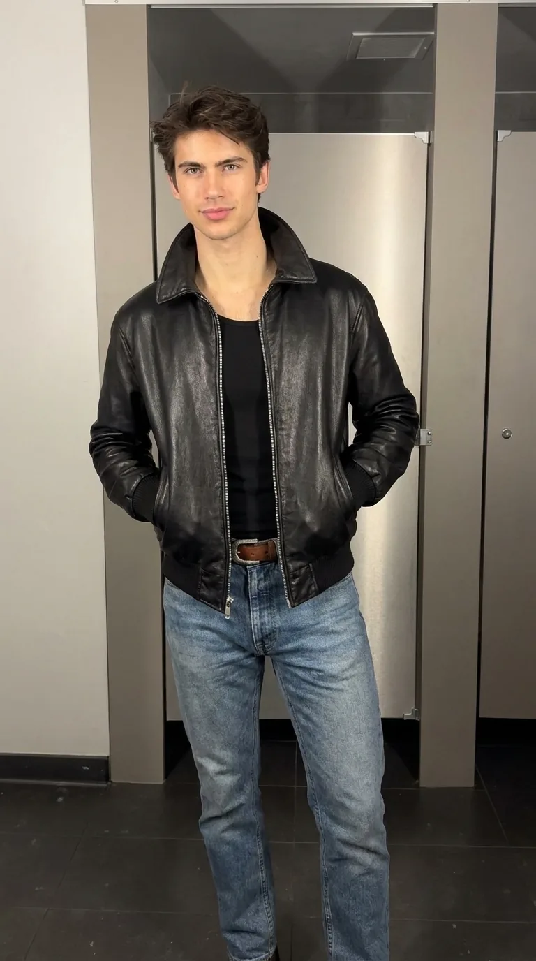 Man wearing Buneri black leather jacket