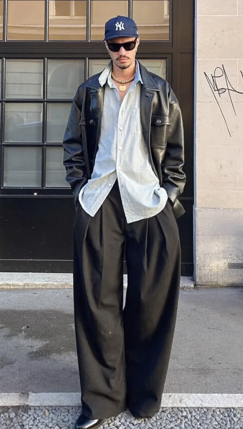 Man wearing Buneri black leather jacket