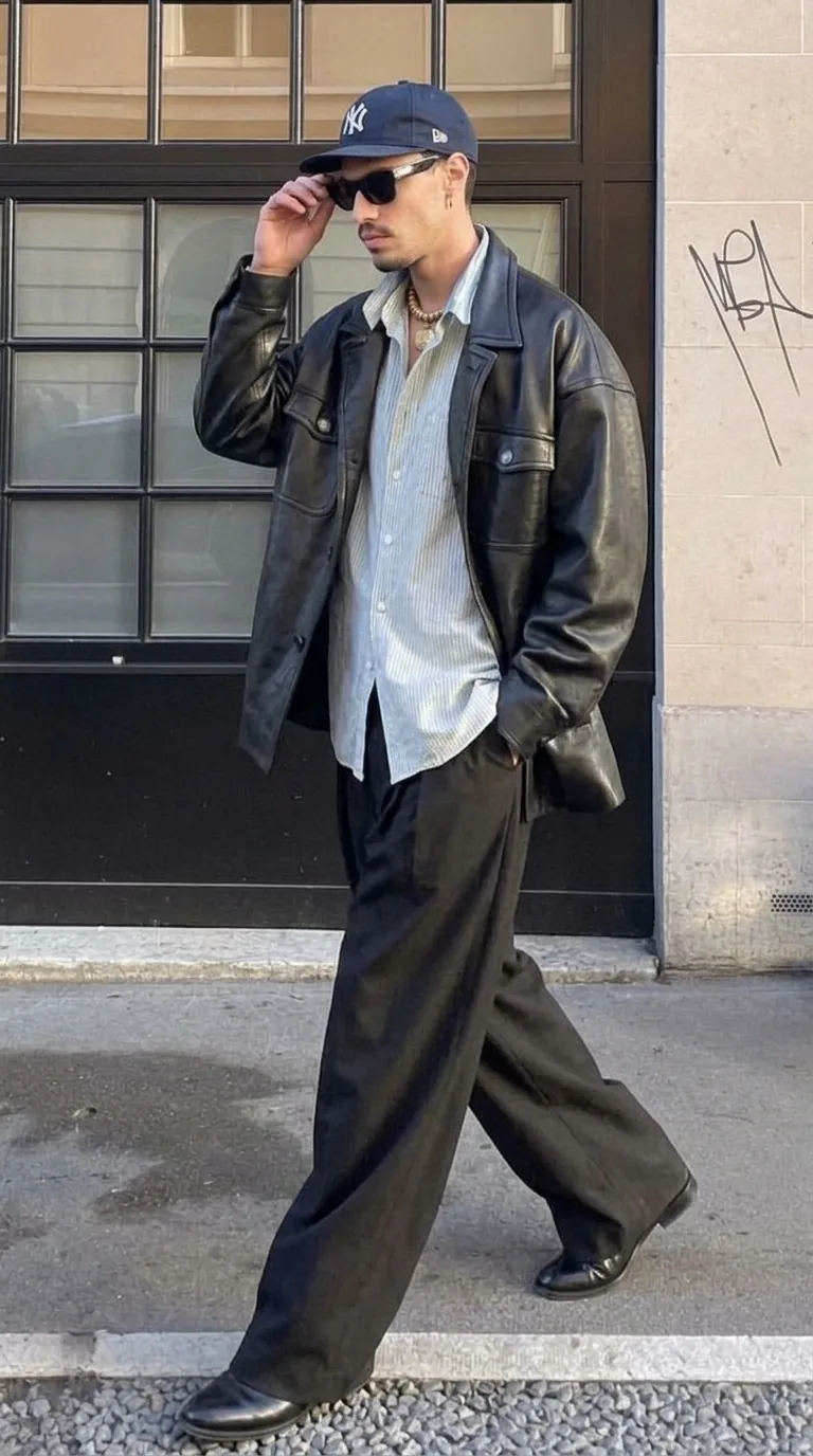 Man wearing Buneri black leather jacket