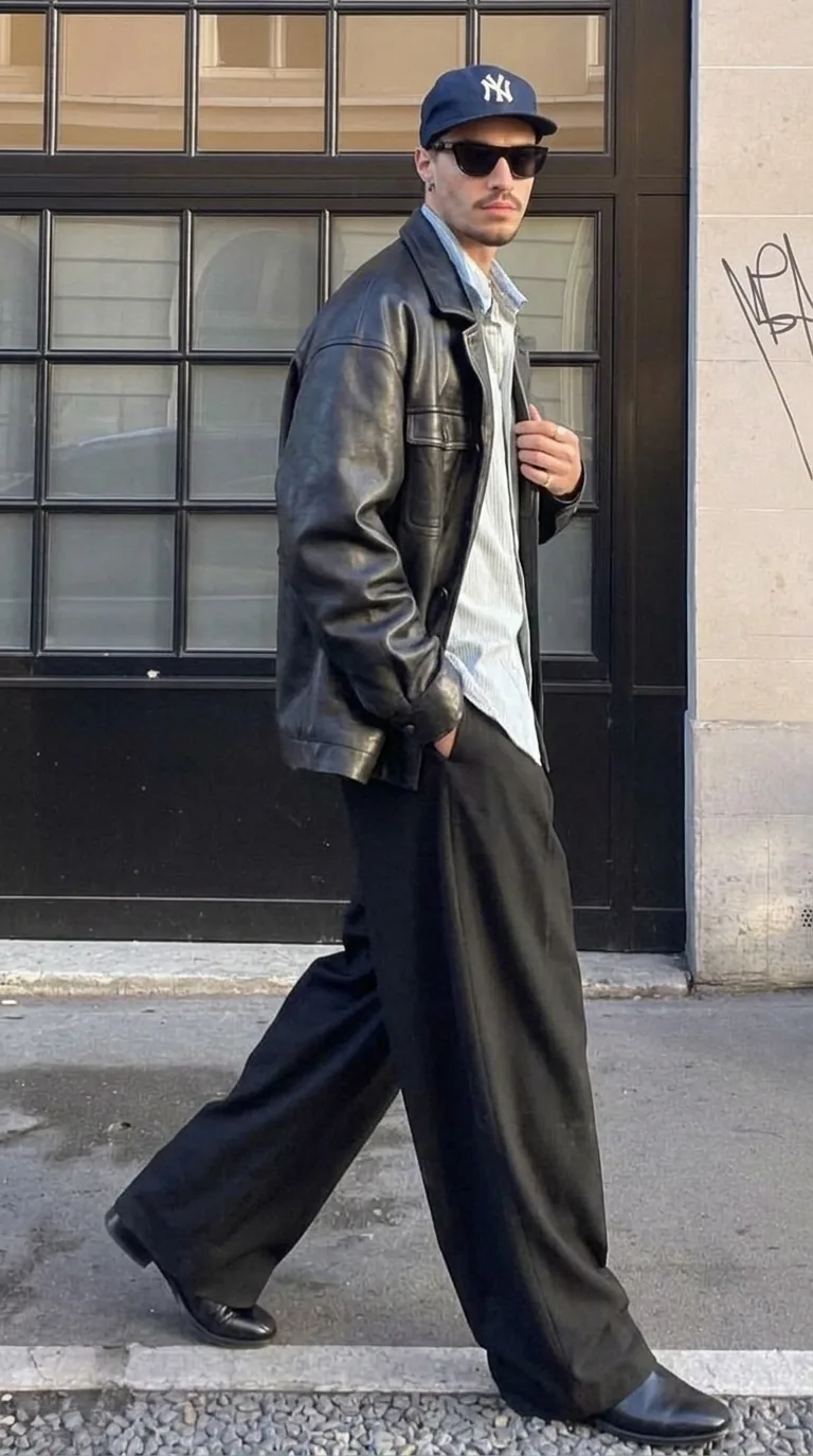 Man wearing Buneri black leather jacket