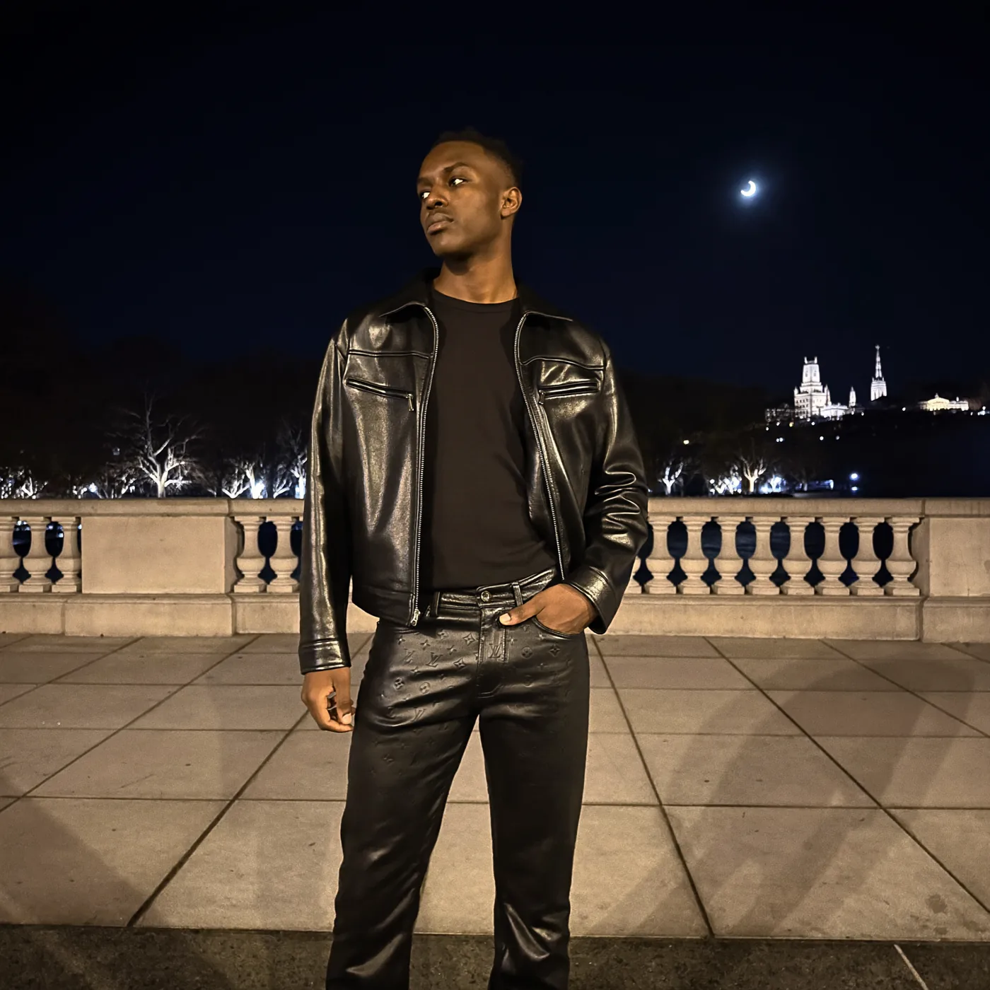 Man wearing Buneri black leather jacket