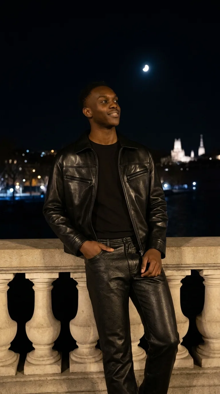 Man wearing Buneri black leather jacket