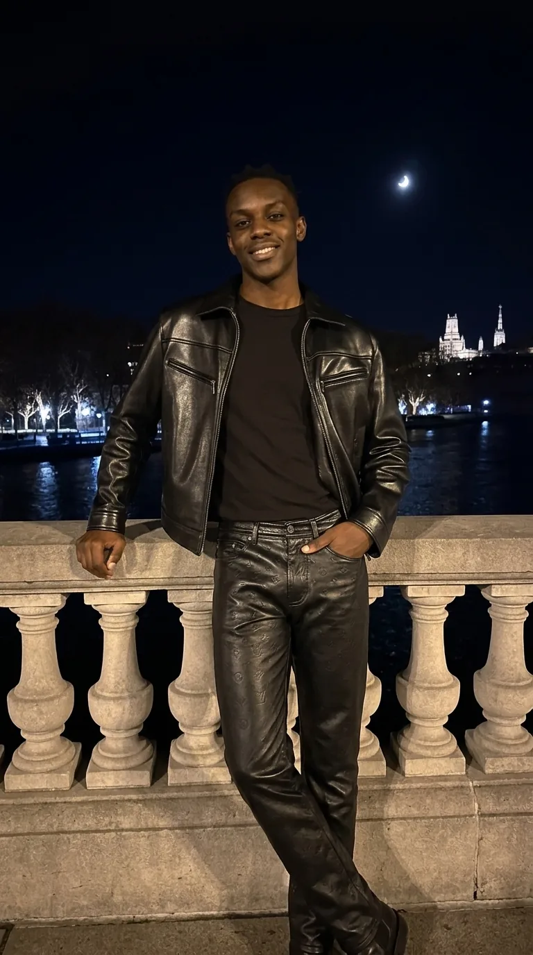 Man wearing Buneri black leather jacket