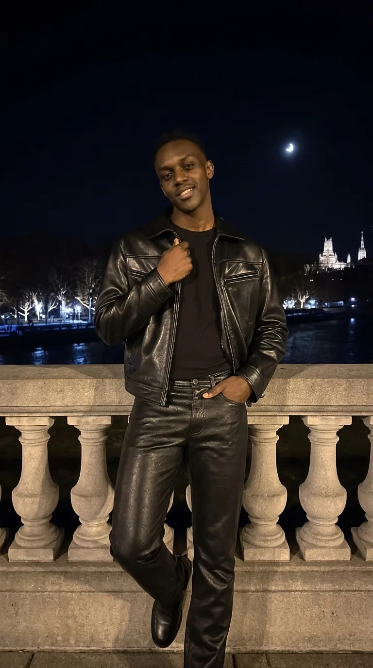 Man wearing Buneri black leather jacket