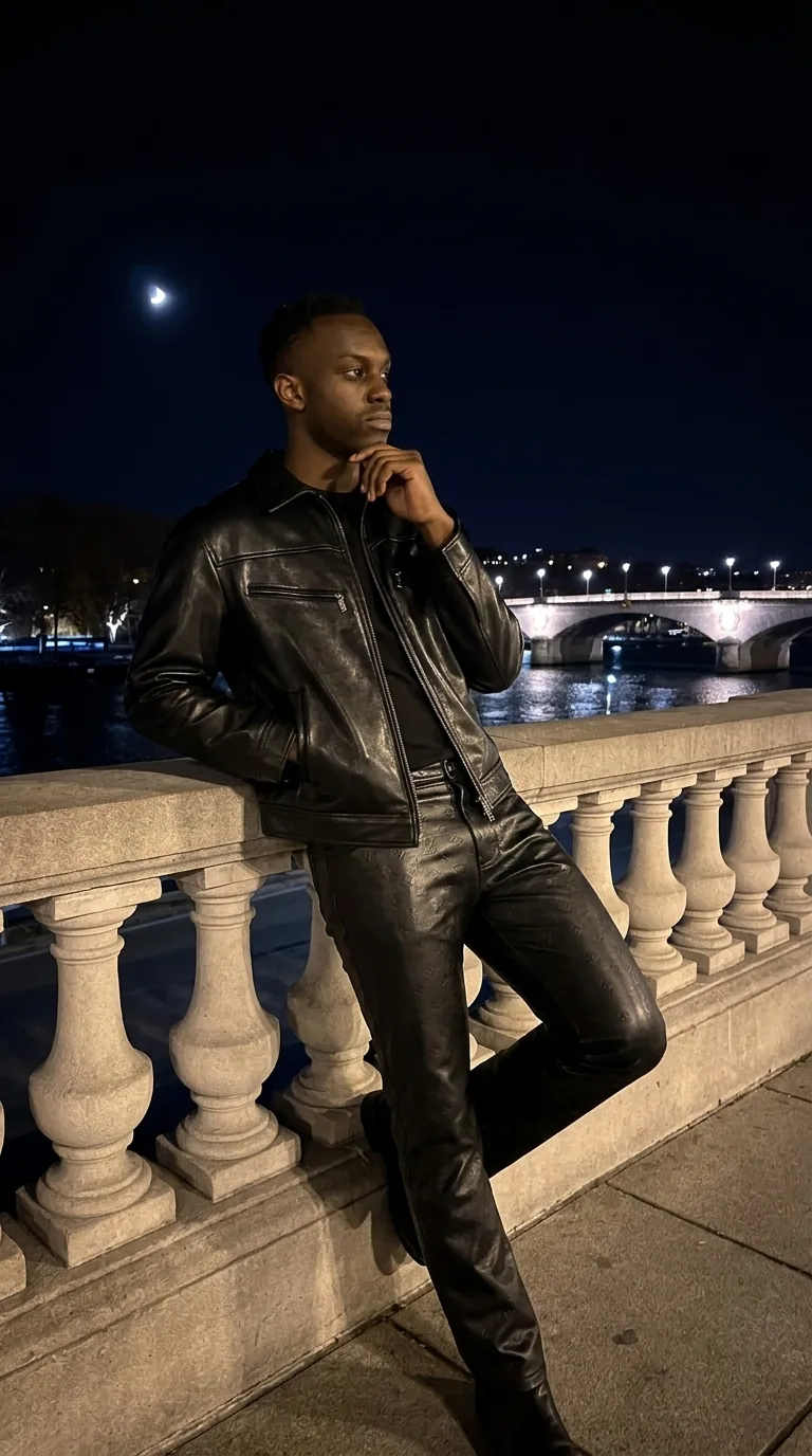 Man wearing Buneri black leather jacket