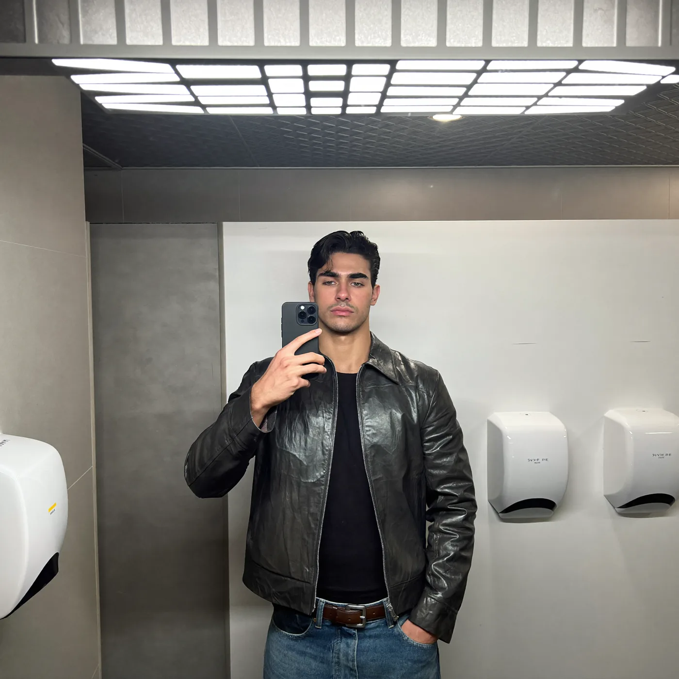 Man wearing Buneri black leather jacket