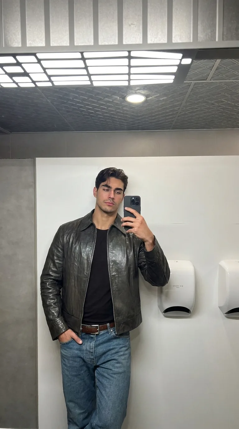 Man wearing Buneri black leather jacket