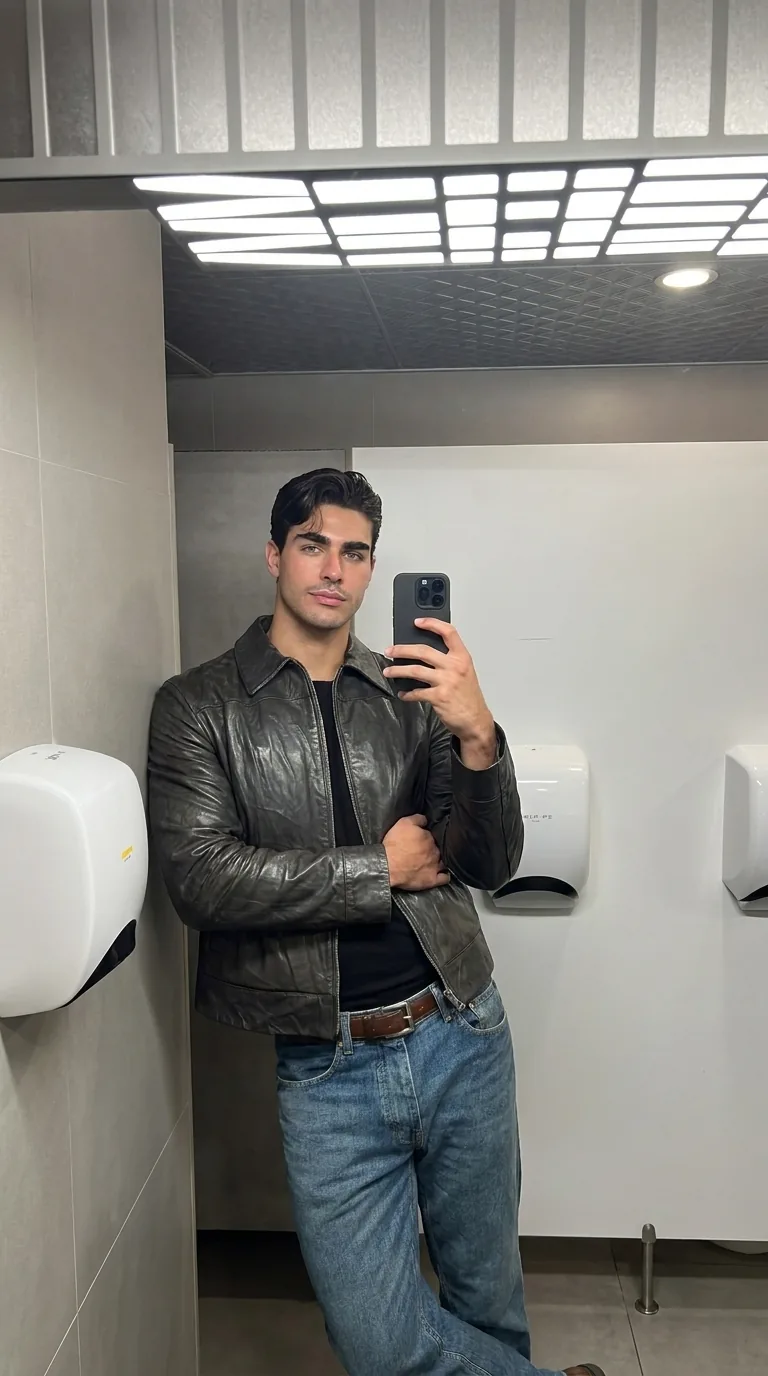 Man wearing Buneri black leather jacket