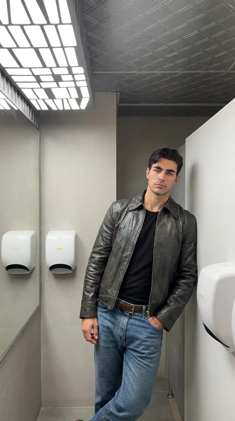 Man wearing Buneri black leather jacket