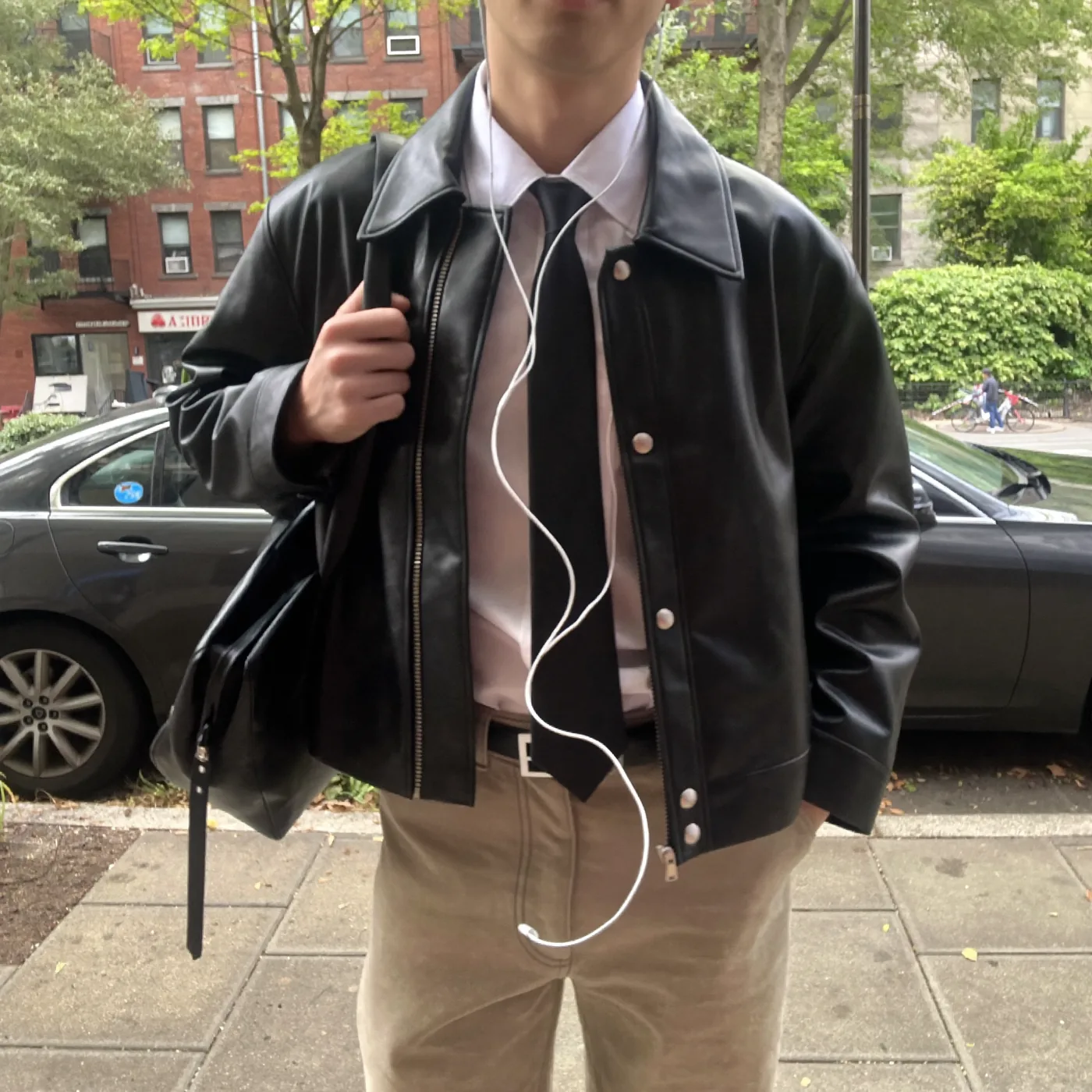 Man wearing Buneri black leather jacket