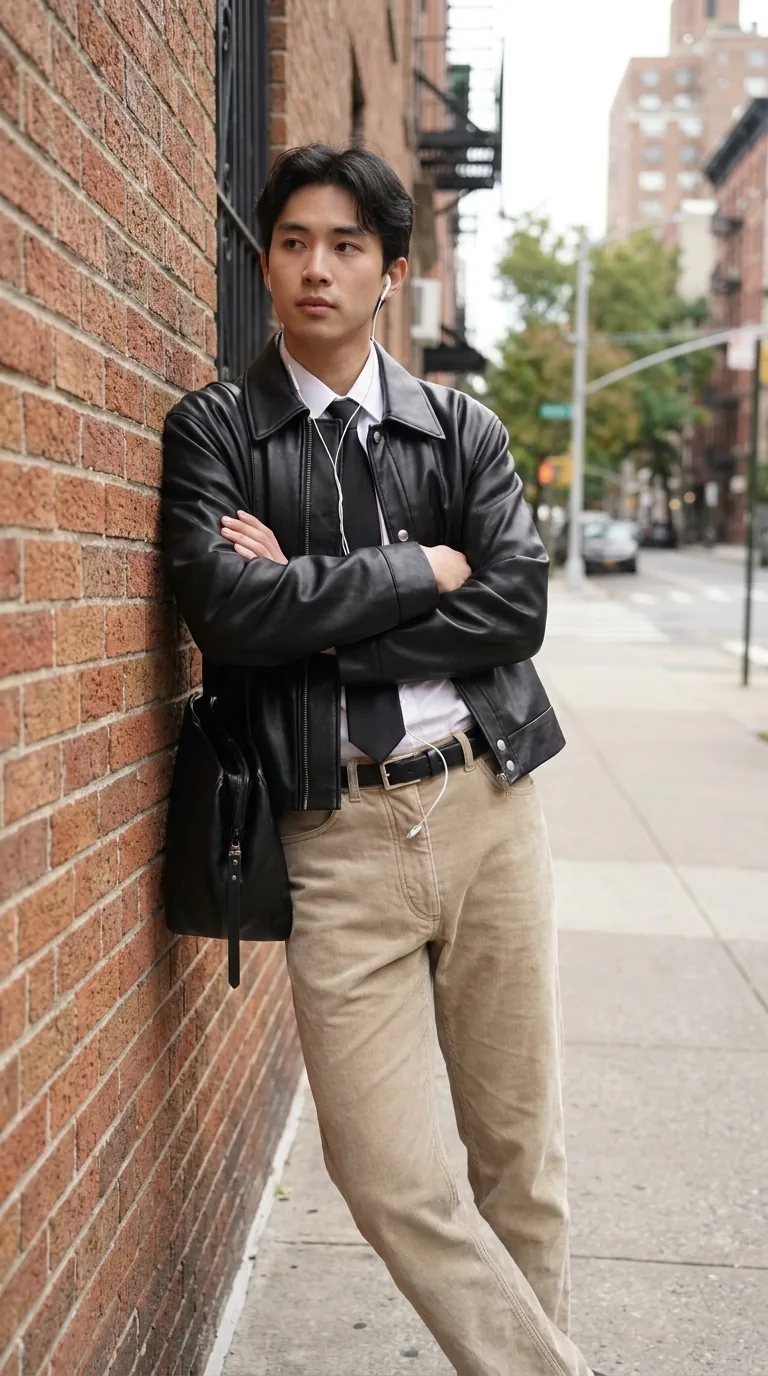 Man wearing Buneri black leather jacket