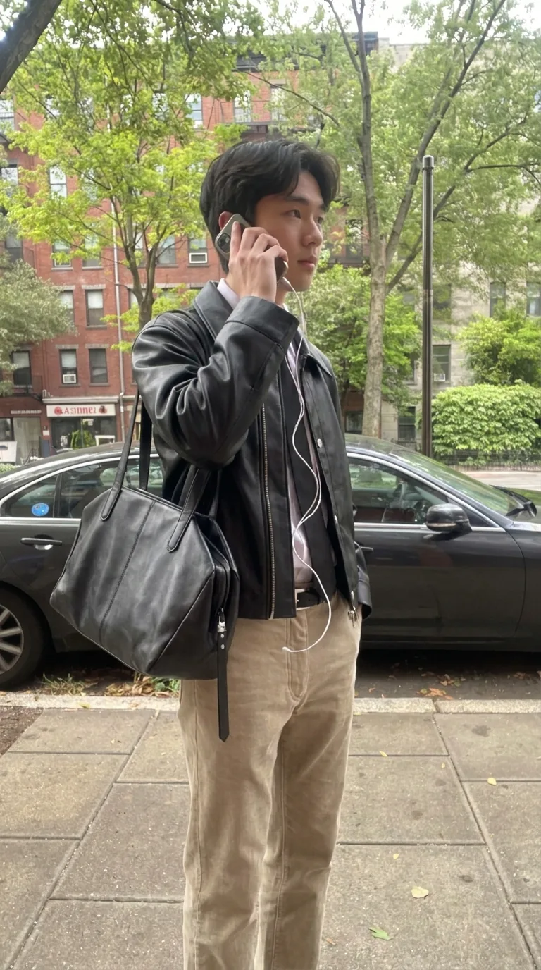 Man wearing Buneri black leather jacket