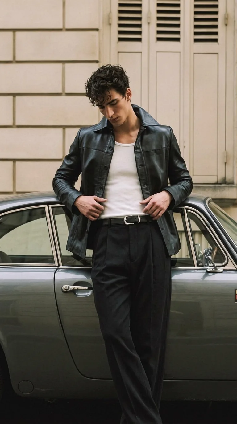 Man wearing Buneri black leather jacket