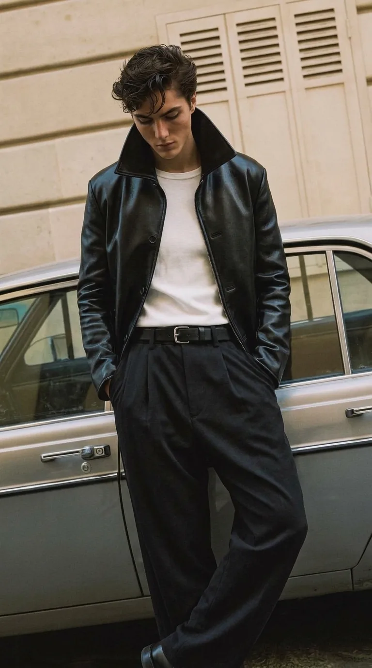 Man wearing Buneri black leather jacket