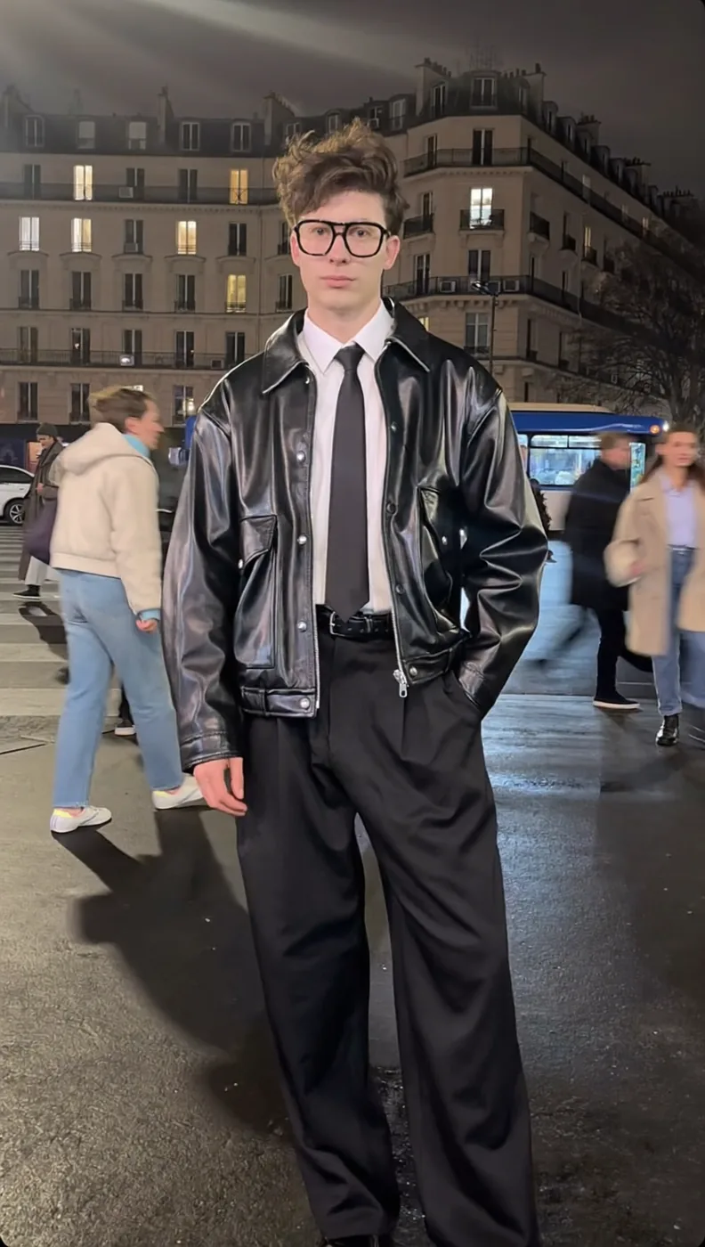 Man wearing Buneri black leather jacket