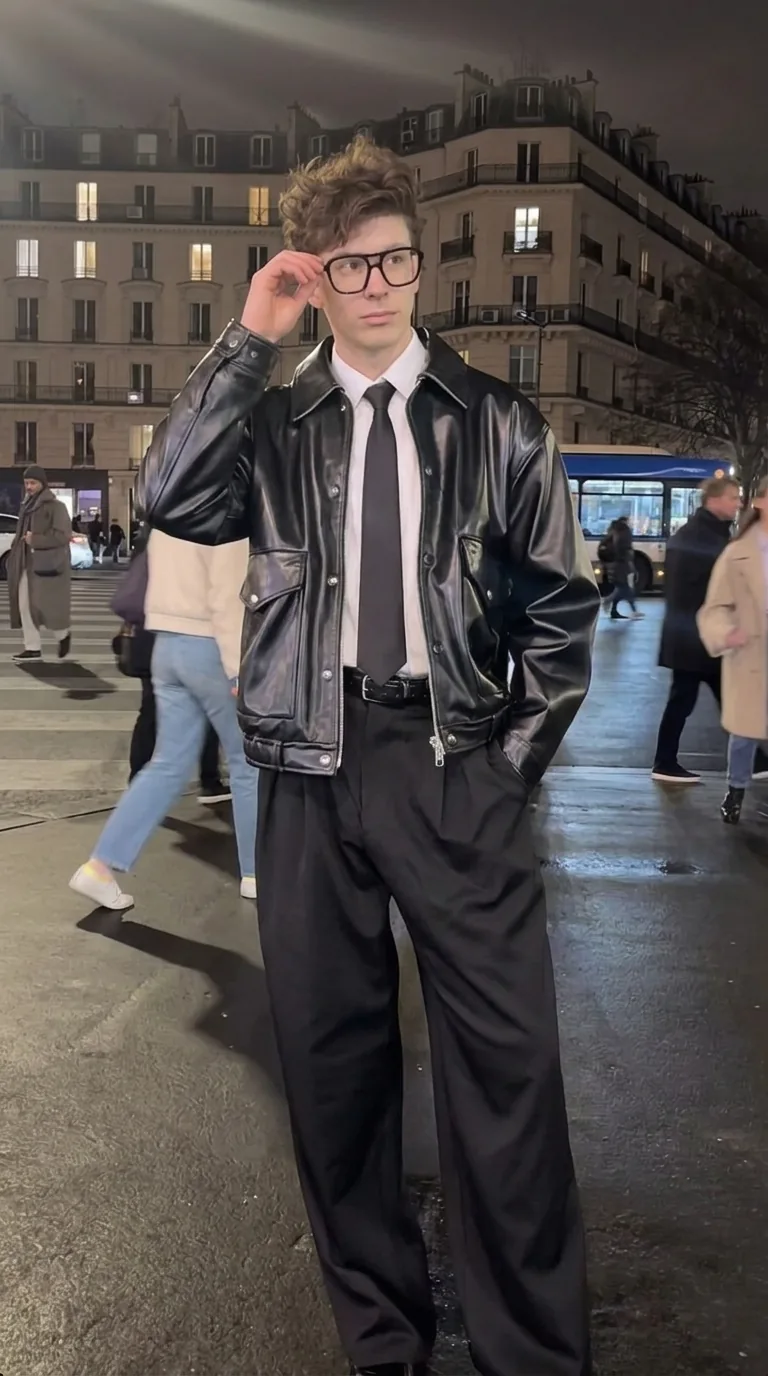 Man wearing Buneri black leather jacket