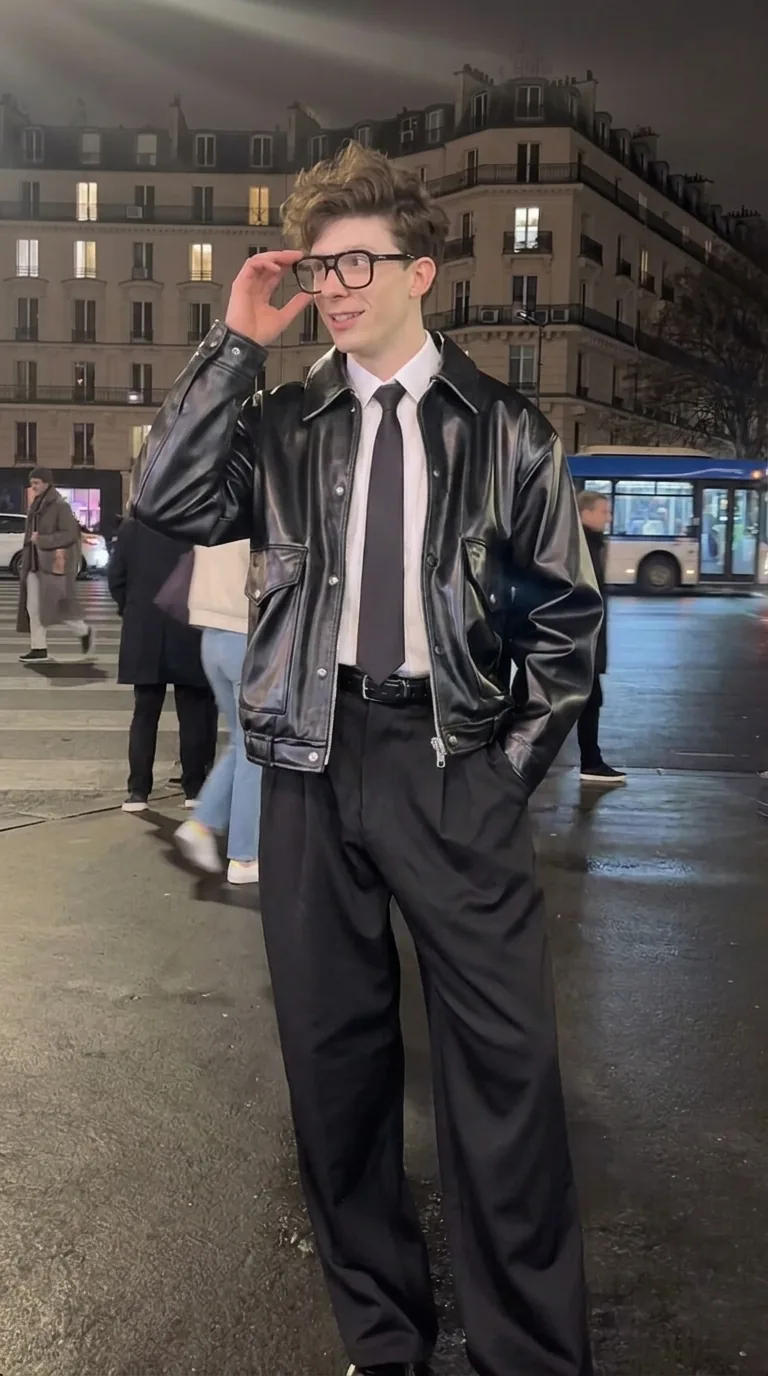 Man wearing Buneri black leather jacket