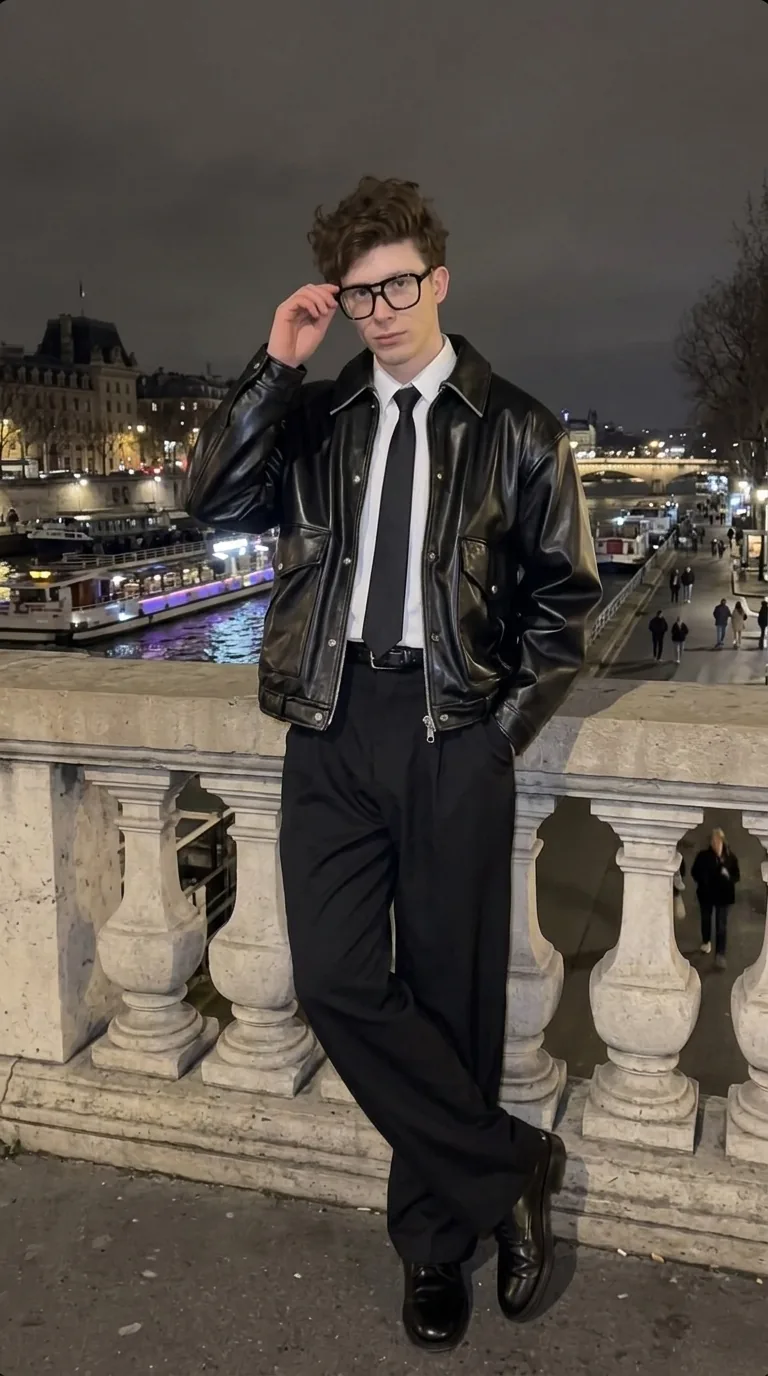Man wearing Buneri black leather jacket