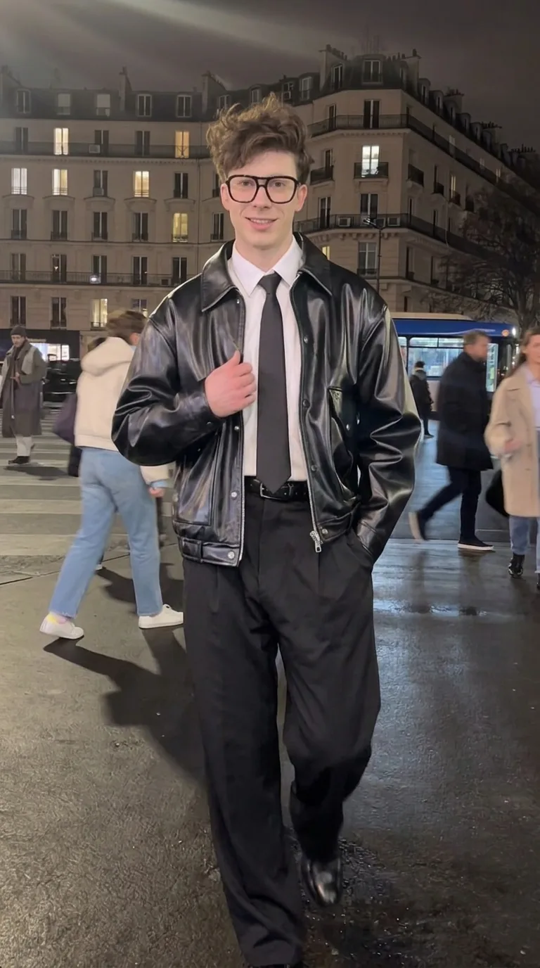 Man wearing Buneri black leather jacket
