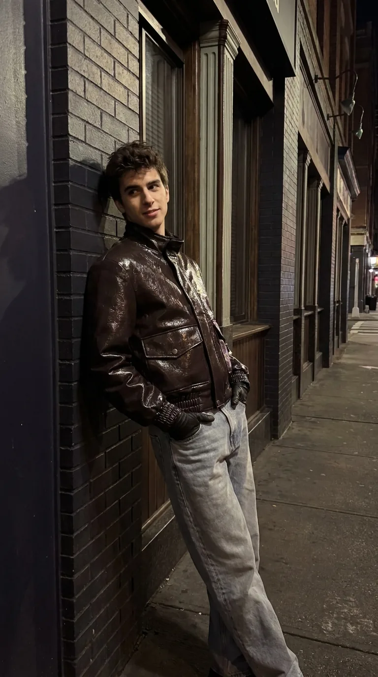 Man wearing Buneri brown leather jacket