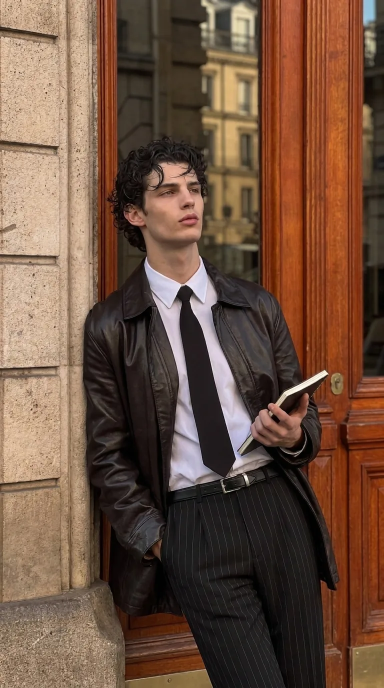 Man wearing Buneri brown leather jacket