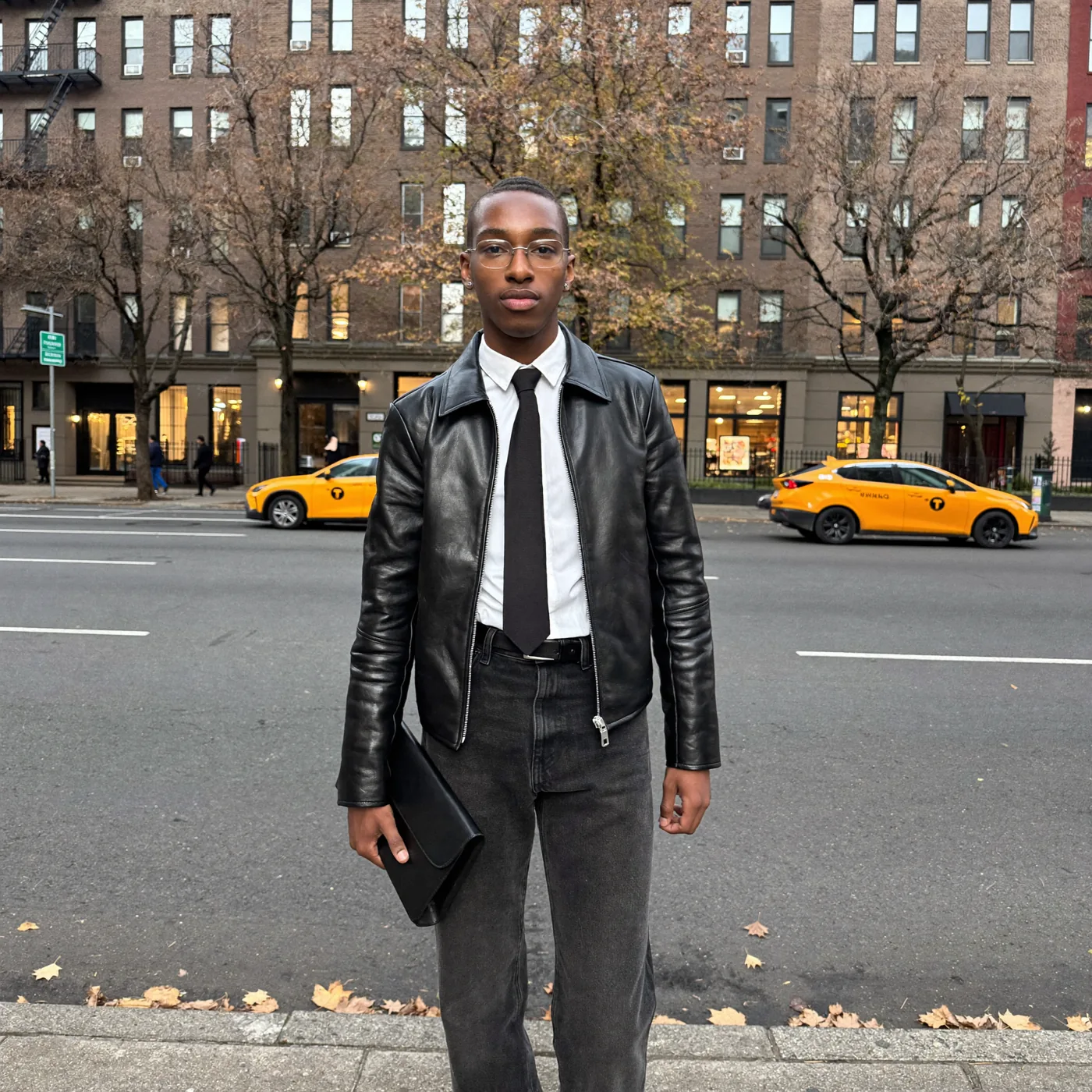 Man wearing Buneri brown leather jacket