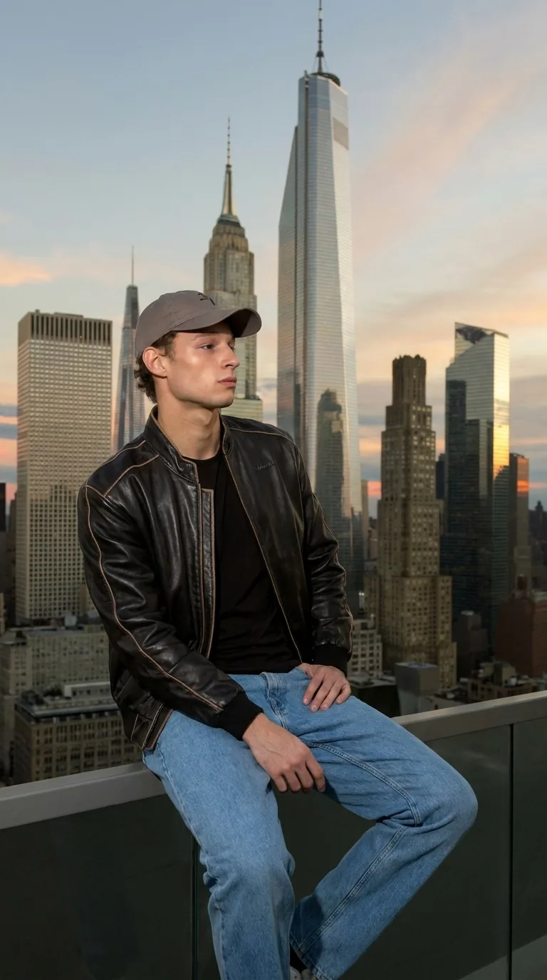 Man wearing Buneri brown leather jacket