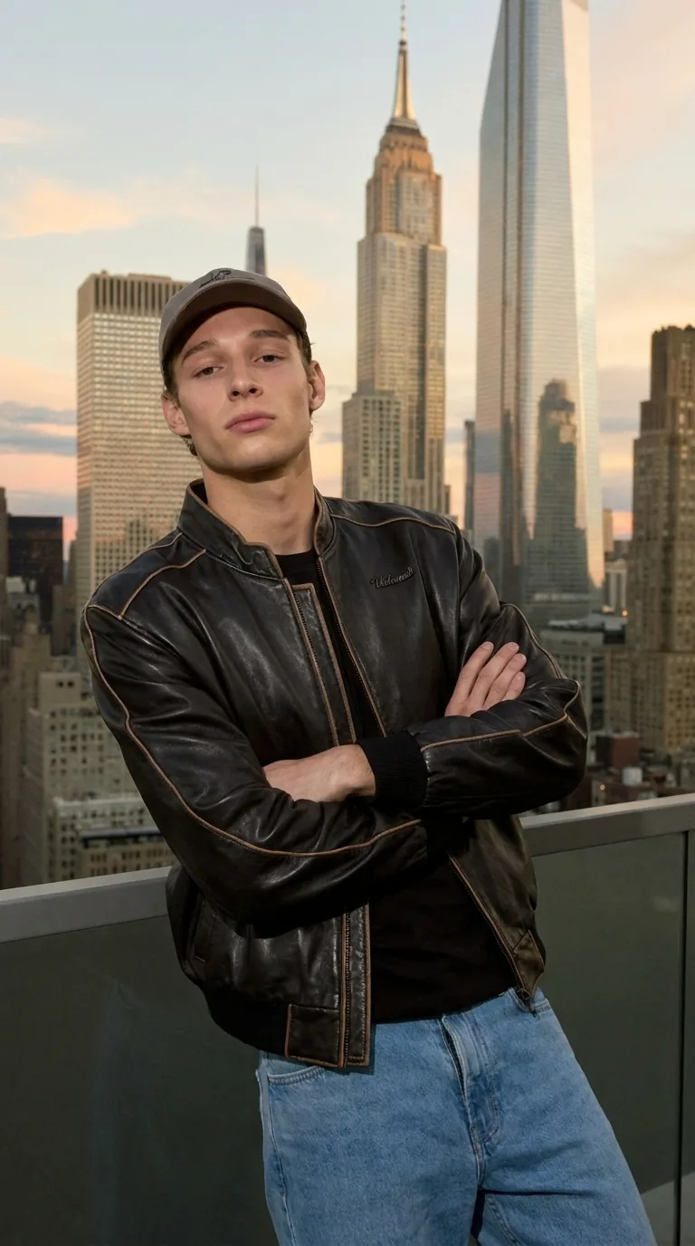 Man wearing Buneri brown leather jacket
