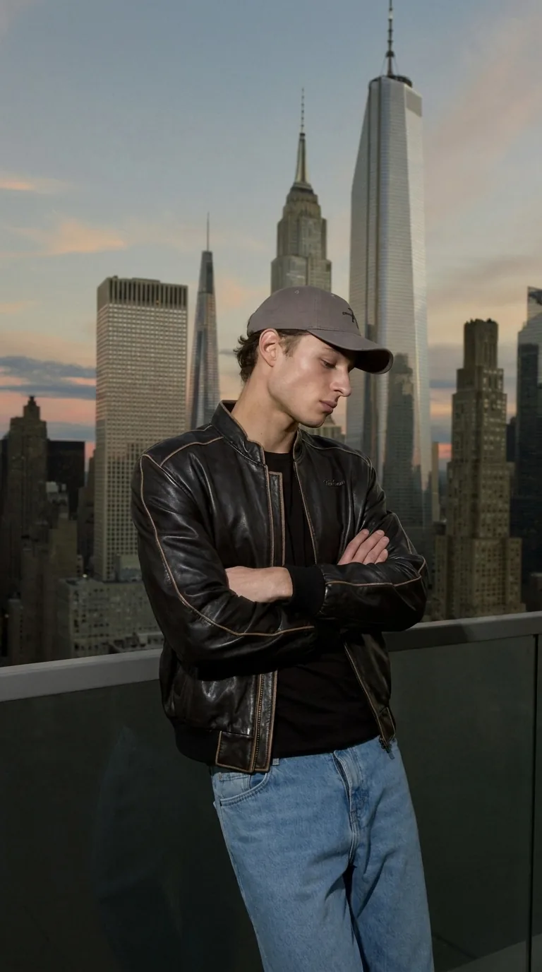 Man wearing Buneri brown leather jacket