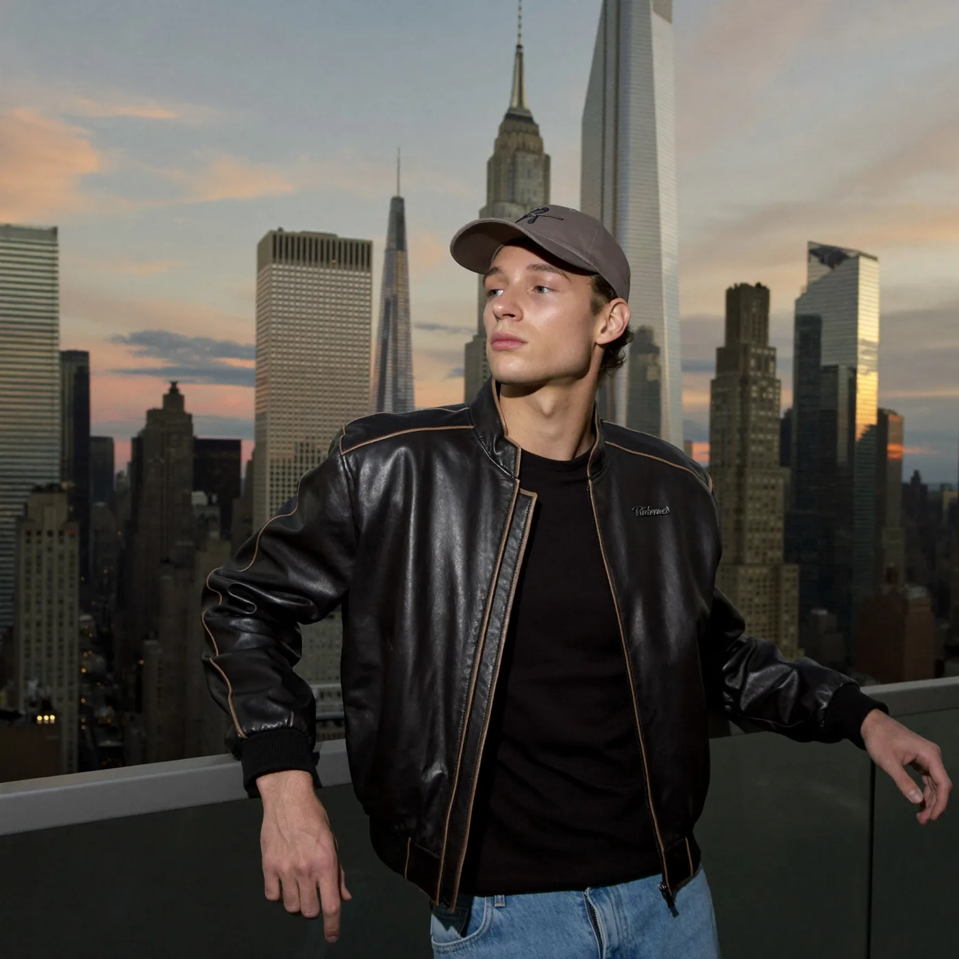Man wearing Buneri brown leather jacket