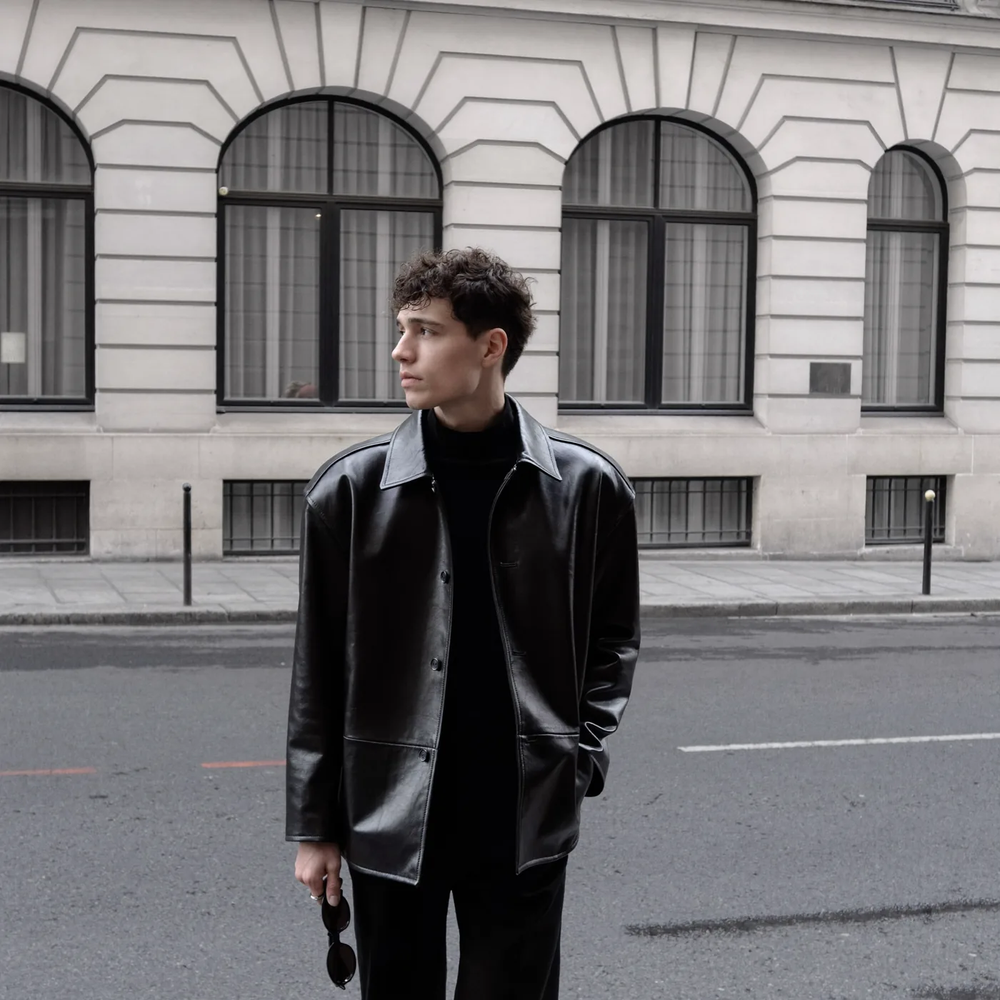 Man wearing Buneri black leather jacket