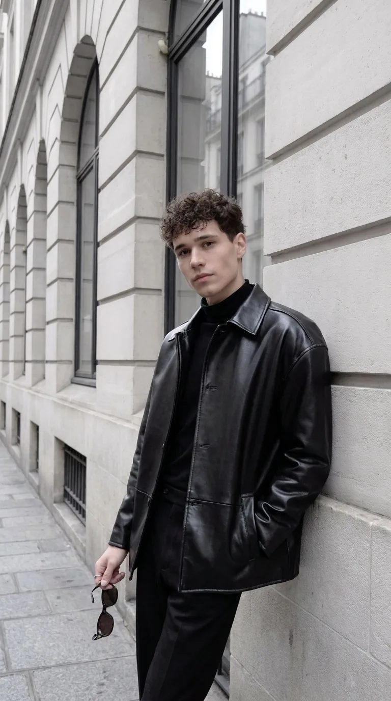 Man wearing Buneri black leather jacket