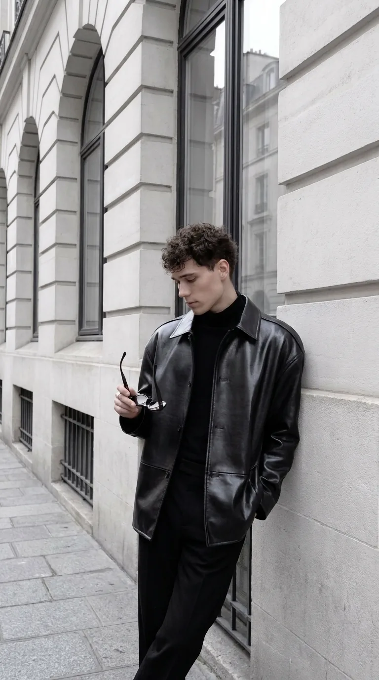 Man wearing Buneri black leather jacket
