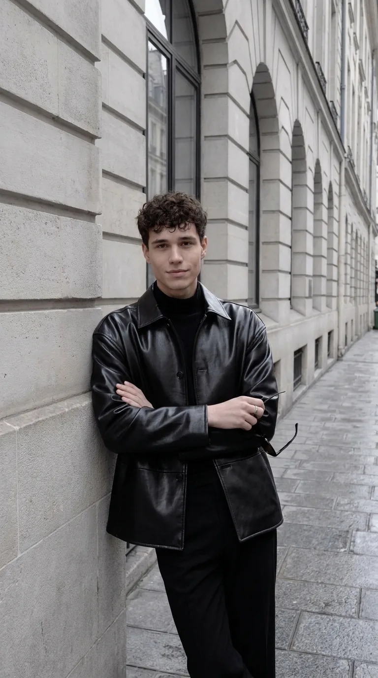 Man wearing Buneri black leather jacket