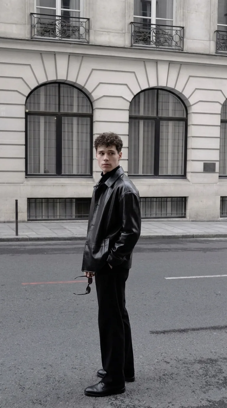 Man wearing Buneri black leather jacket