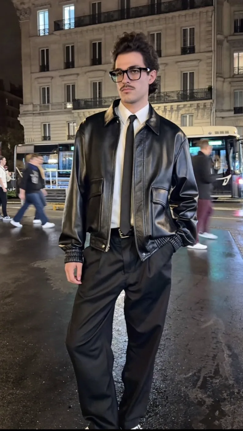 Man wearing Buneri black leather jacket