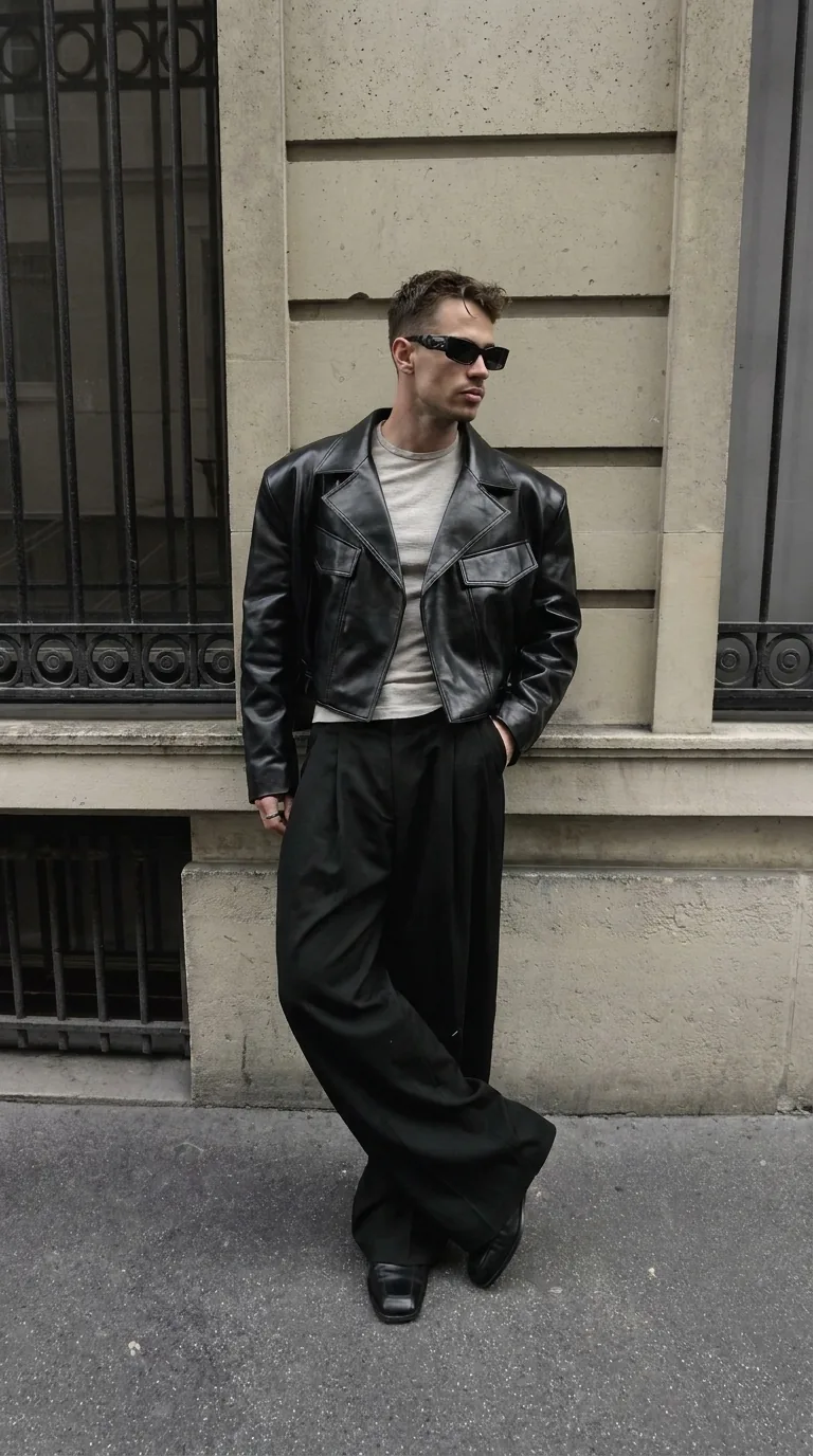 Man wearing Buneri black leather jacket