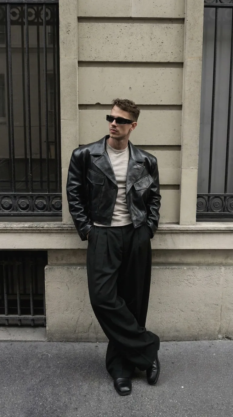 Man wearing Buneri black leather jacket