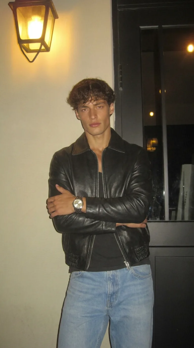 Man wearing Buneri black leather jacket