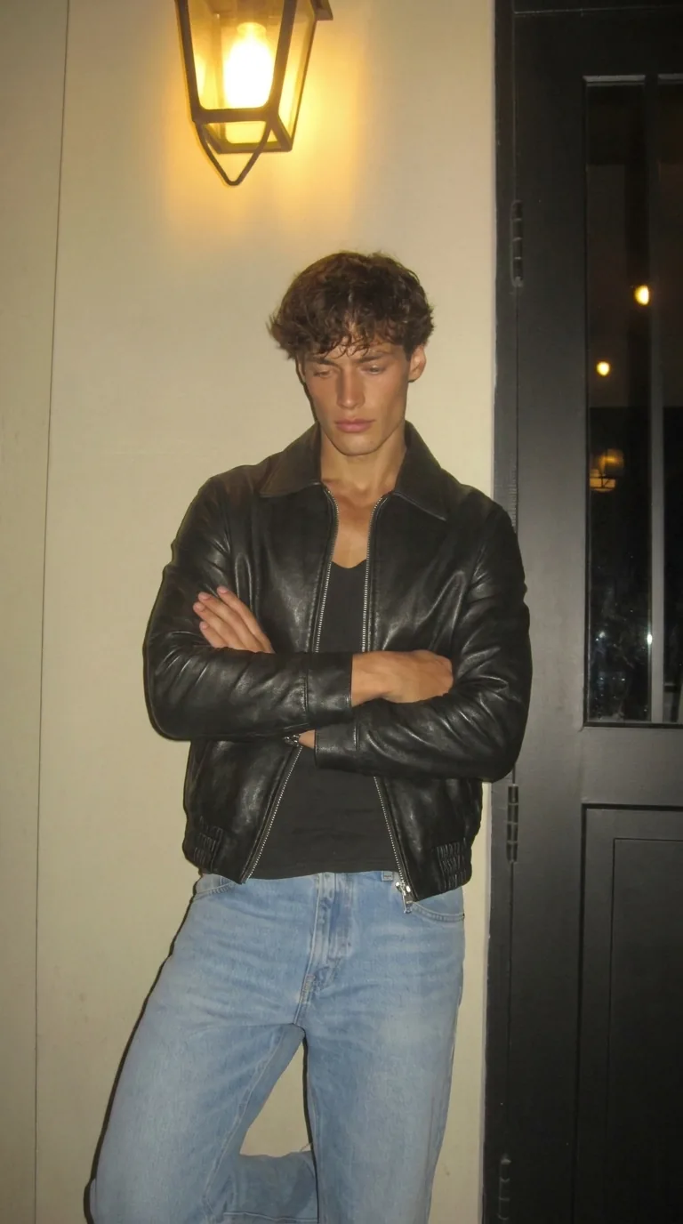 Man wearing Buneri black leather jacket