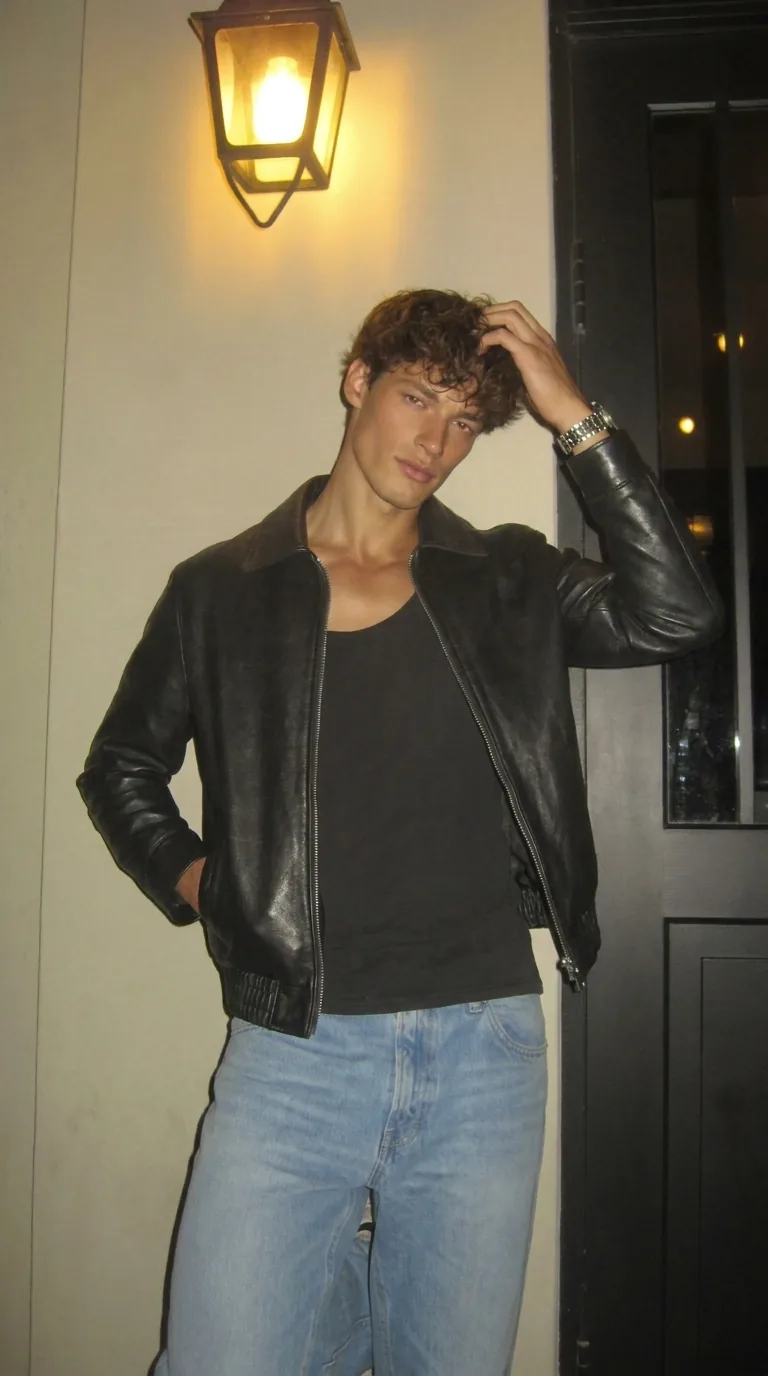 Man wearing Buneri black leather jacket