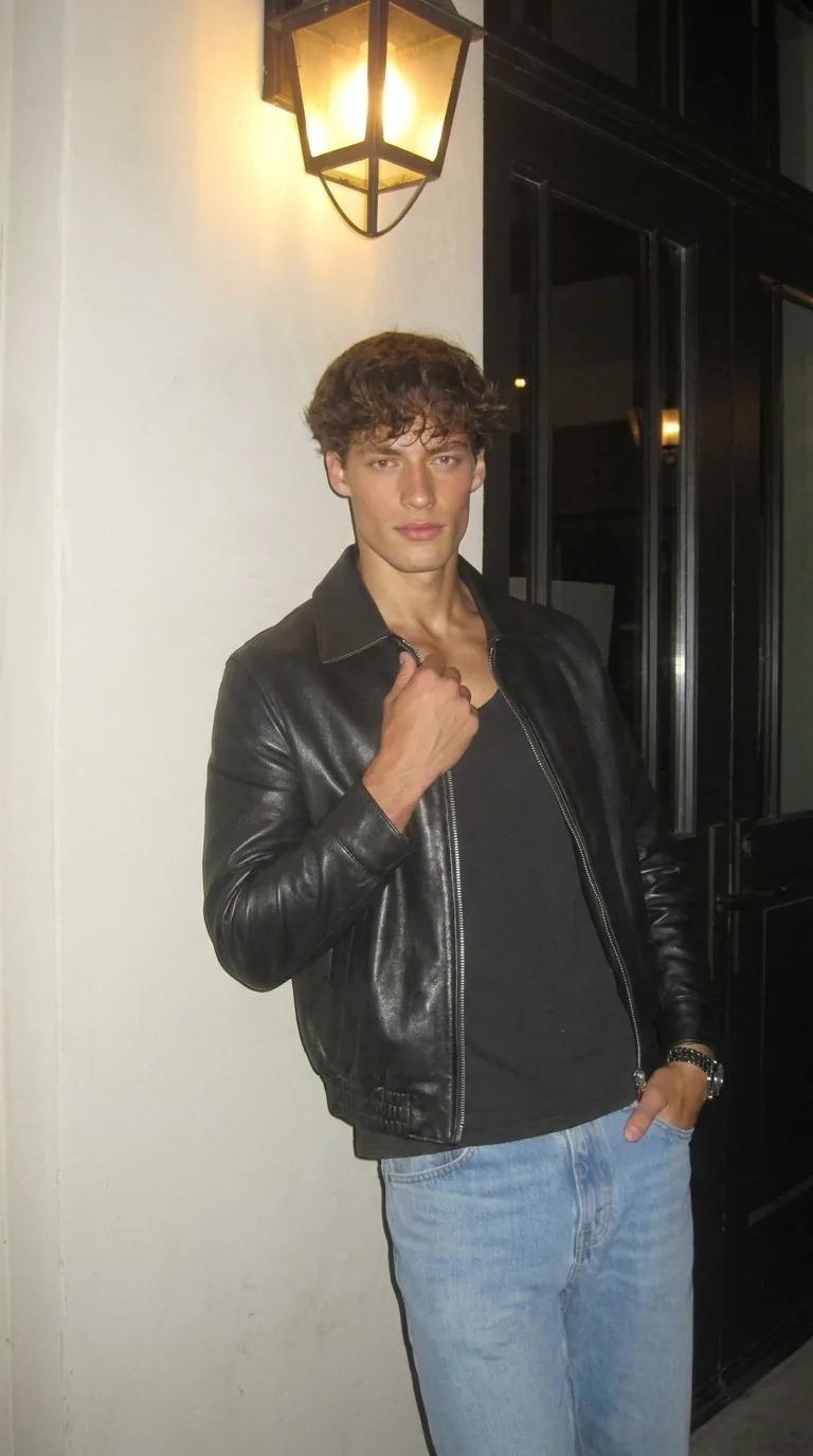 Man wearing Buneri black leather jacket