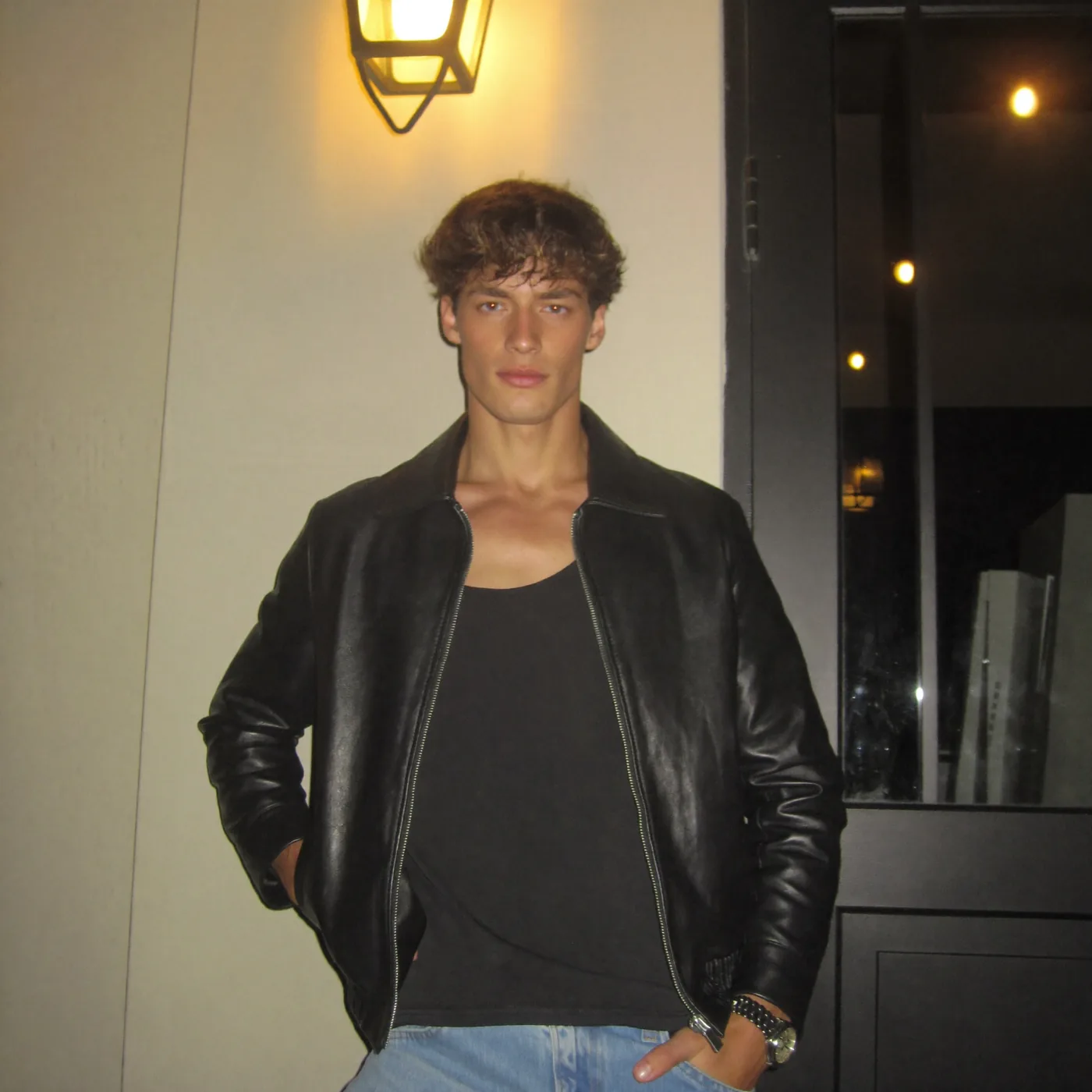 Man wearing Buneri black leather jacket