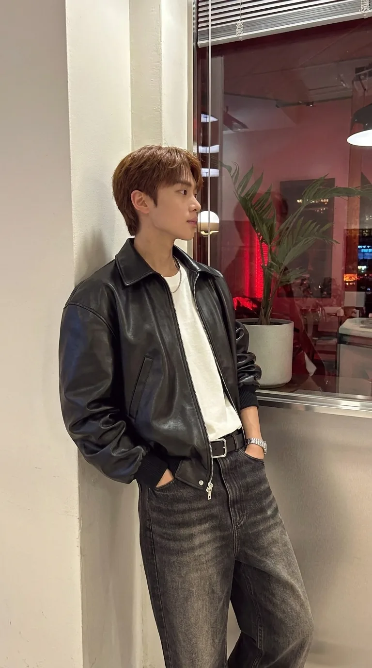 Man wearing Buneri black leather jacket