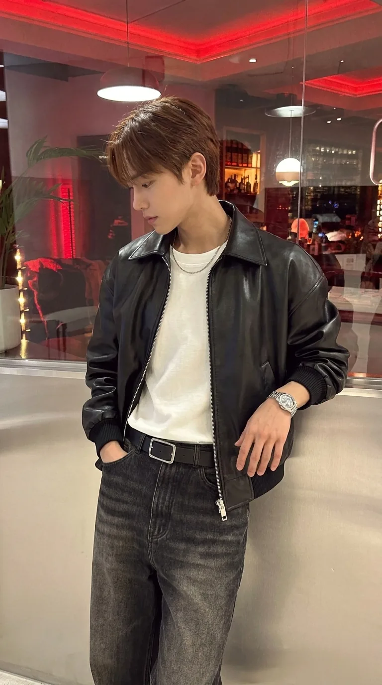 Man wearing Buneri black leather jacket