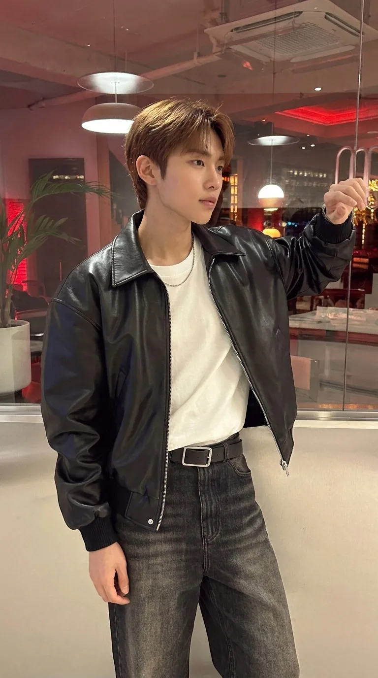 Man wearing Buneri black leather jacket